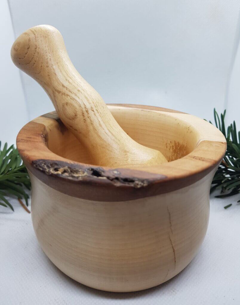 Beech pestle and olive mortar set