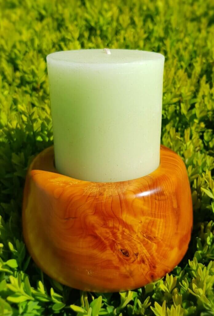 Yew turned candle holder