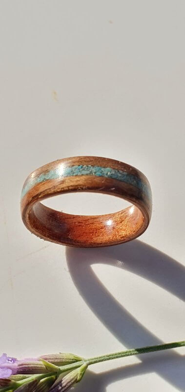 Walnut Ring with Sapele liner inset with Turquoise