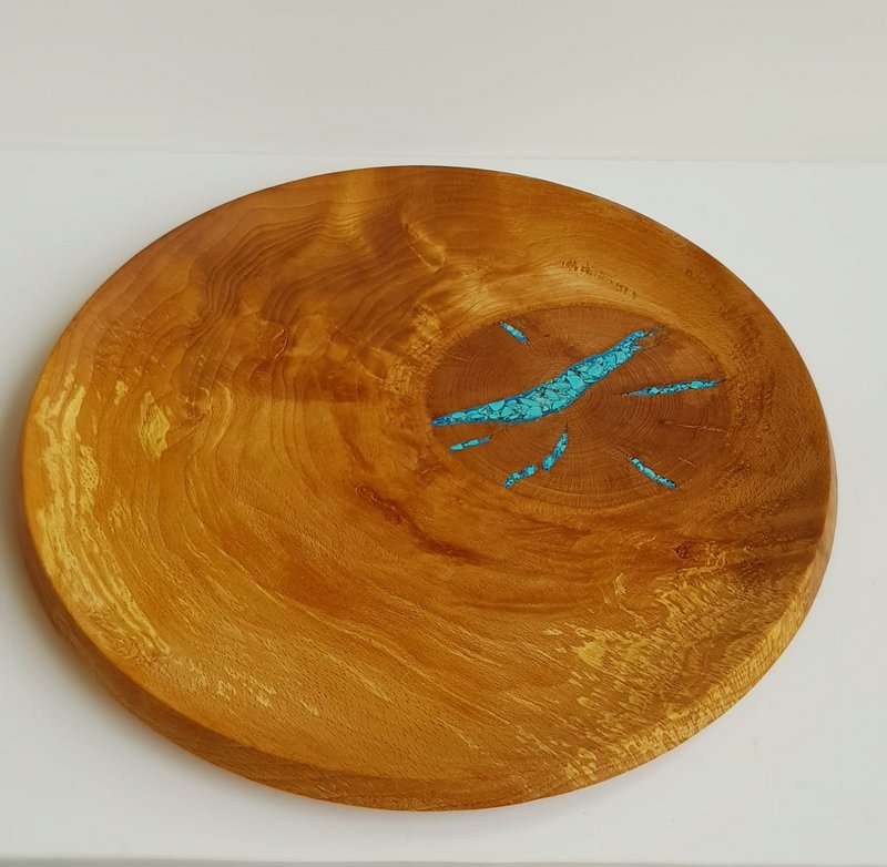 Elm Burr turned platter with Turquoise