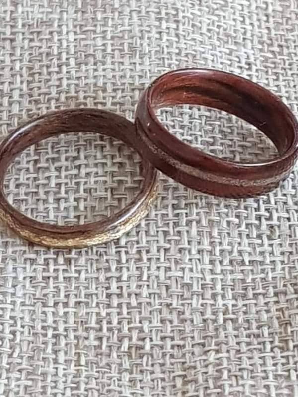 Wedding set rings, walnut with gold leaf and kingswood with gold dust