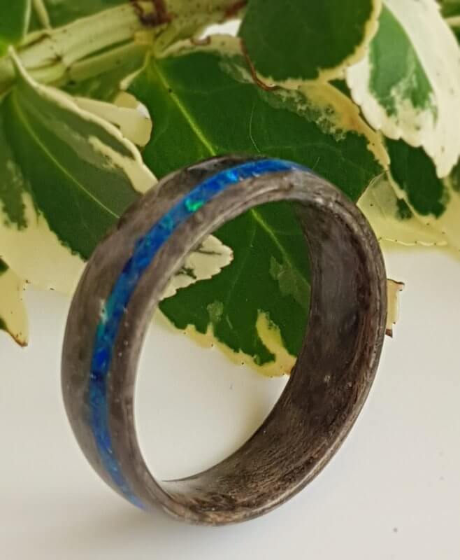 Grey Pippy Maple with Cobalt Blue Opal Ring