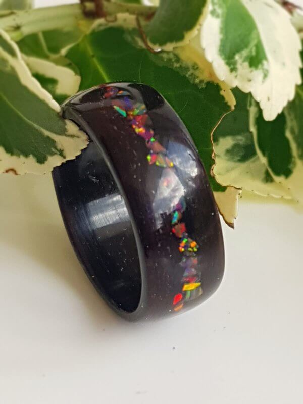 Ebony with Rainbow Opal Ring