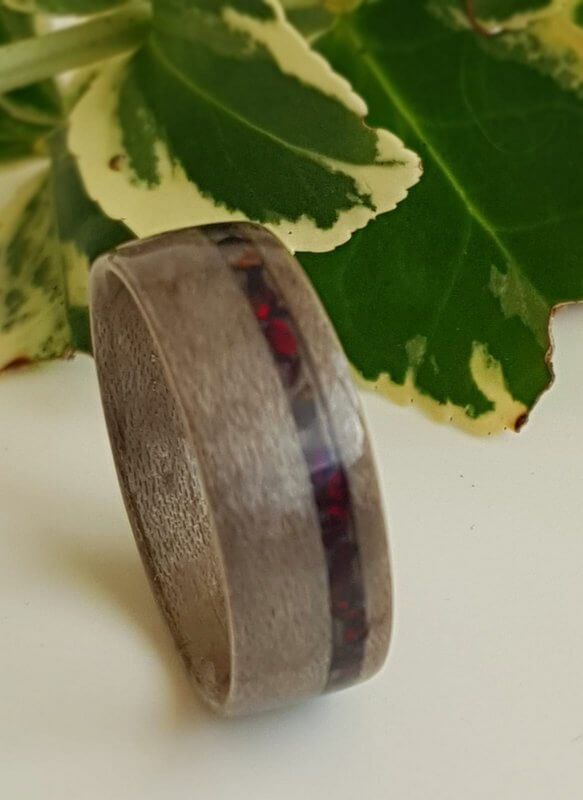 Grey Pippy Maple with Black Opal Ring